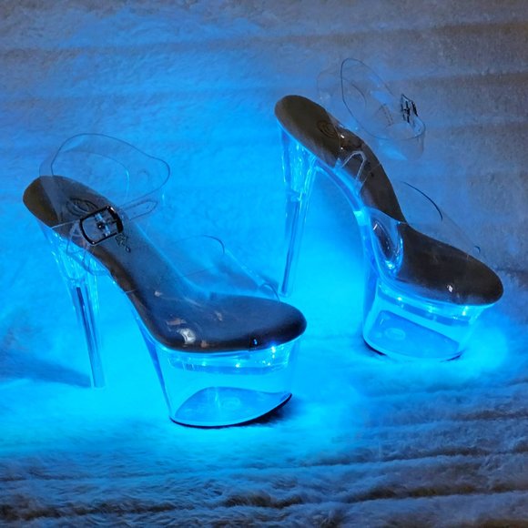 Led Lighted Multi Function Flashdance Clear Platform 7" Heels - Picture 9 of 15